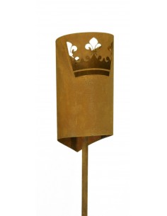 Edelrost Gartentab mit Fackel und Krone, rostig Rost Gartenfackel Metall Laterne Gardendeko