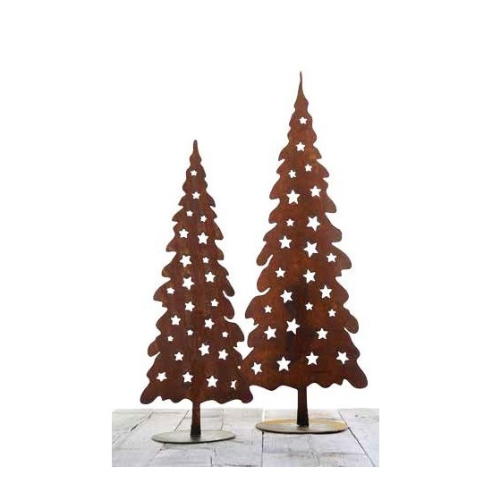 Deko Weihnachtsbaum aus Metall rostig mit Sternen Jul auf Platte Höhe 80 cm Dekobaum