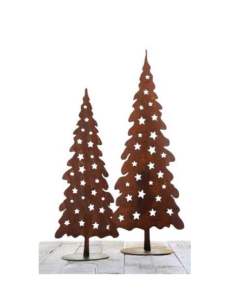 Deko Weihnachtsbaum aus Metall rostig mit Sternen Jul auf Platte Höhe 80 cm Dekobaum