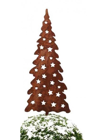 Deko Weihnachtsbaum aus Metall rostig mit Sternen Jul auf Platte Höhe 80 cm Dekobaum
