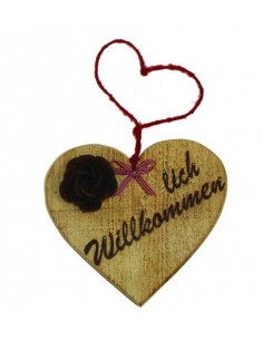 Holzherz mit Rose Wilkommen