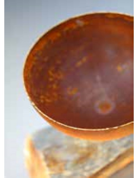 Gold Deko mit Edelrost Pflanzschale halbrund mit Goldrand unten mit kurzem Rohr