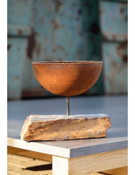 Halbkugel Schale mit Goldrand aus Messing Ø 30 cm mit kurzem Stab