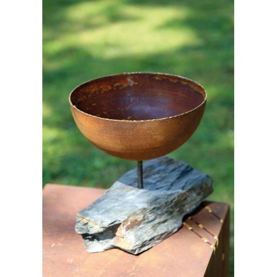 Halbkugel Schale mit Goldrand aus Messing Ø 30 cm mit kurzem Stab