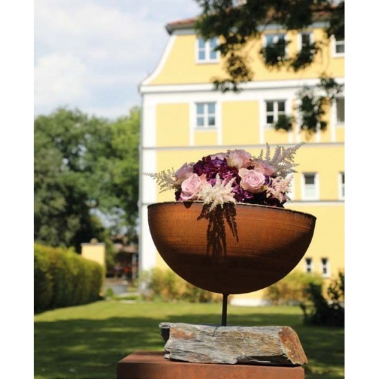 Halbkugel Schale mit Goldrand aus Messing Ø 30 cm mit kurzem Stab