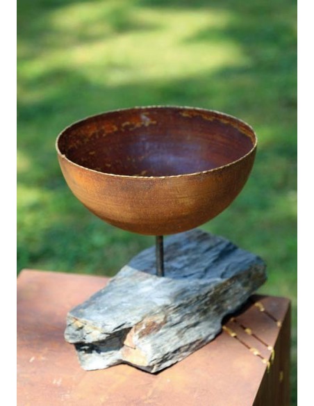 Halbkugel Schale mit Goldrand aus Messing Ø 30 cm mit kurzem Stab