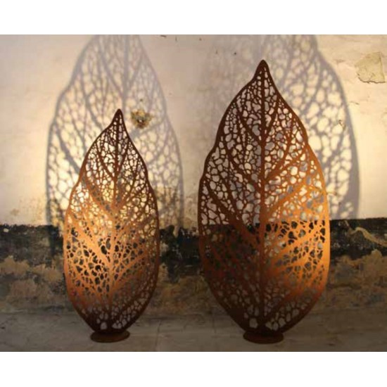 Edelrost Blatt "Botanico" flach mit Rohr Höhe 160cm Gartendeko Dekoration Rost