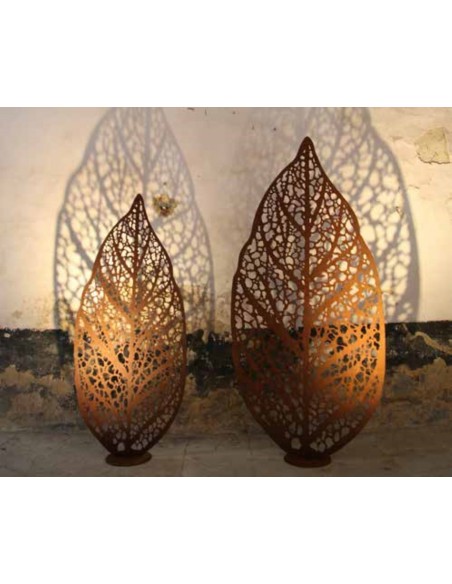 Edelrost Blatt "Botanico" flach mit Rohr Höhe 160cm Gartendeko Dekoration Rost