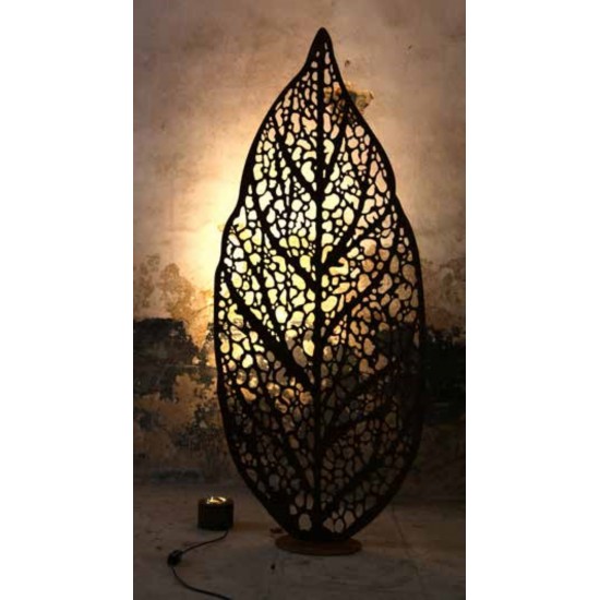 Edelrost Blatt "Botanico" flach mit Rohr Höhe 160cm Gartendeko Dekoration Rost