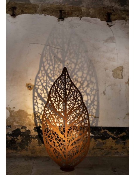 Edelrost Blatt "Botanico" flach mit Rohr Höhe 160cm Gartendeko Dekoration Rost