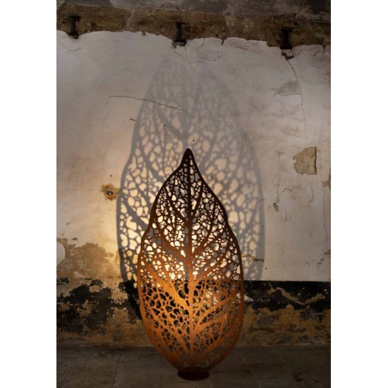 Edelrost Blatt "Botanico" mit Rohr Höhe 200cm Gartendeko Dekoration Rost