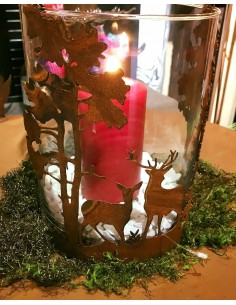 Weihnachtsdeko Windlicht Landschaft Hirsche im Wald 20 cm hoch - inklusive Glas Schöne Wildszene im Wald zum einhängen für Gläse 2