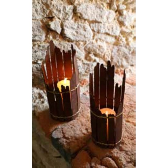 Gartenlaterne Rost  "wilde Fackel" mit Goldrand Windlicht Metall Goldfarben