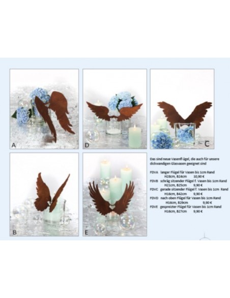 Flügel nach oben für Vasen bis 1 cm Rand Höhe 16 cm