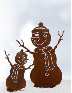 Schneemann KURTI 30cm Rost Edelrost Metall Figur Rostfigur Winter Schlitten