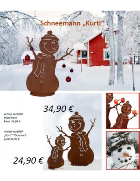 Deko Schneemann Kurti aus Rost Metall Winterdeko für den Garten