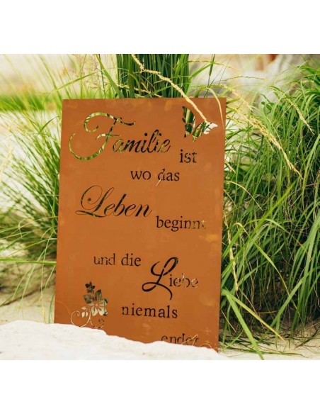 Spruch: Familie ist, wo das Leben beginnt und die Liebe niemals endet - Gartenschild Blechschild  Spruch: Familie ist, wo das Leben beginnt und die Liebe niemals endet - Gartenschild Blechschild