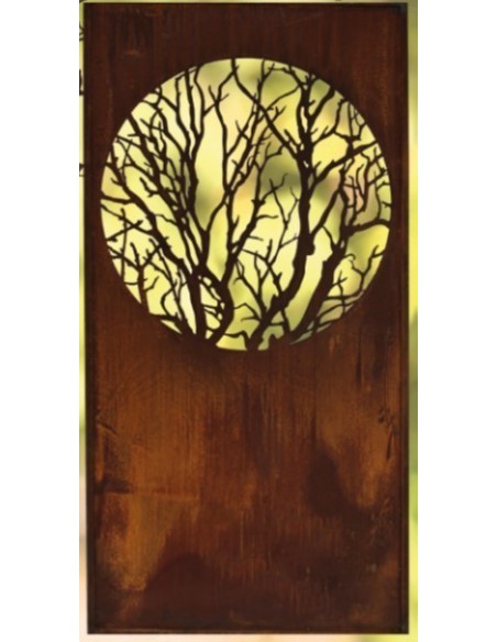 Sichtschutzwand Metall mit Ast und Baum als Motiv Sichtschutzzaun Edelrost kein Corten