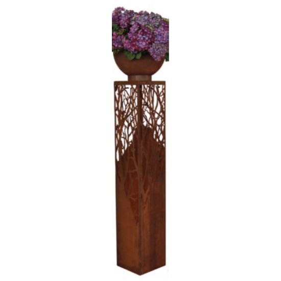 Säule "Albero" mit Ausschnitten auf 4 Seiten Höhe 145 cm, Kombi mit Pflanzschale