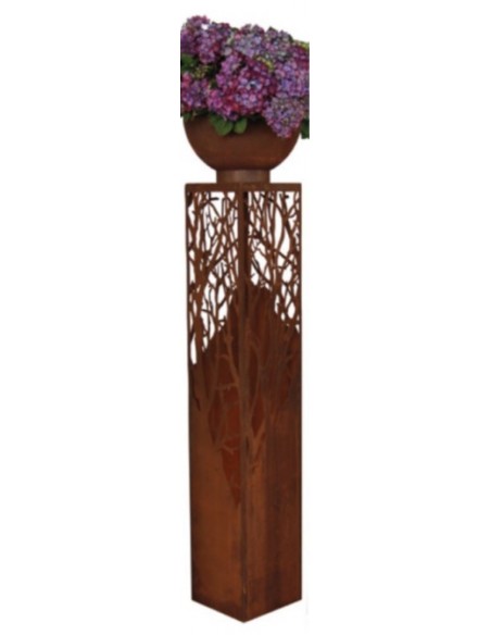 Säule "Albero" mit Ausschnitten auf 4 Seiten Höhe 145 cm, Kombi mit Pflanzschale