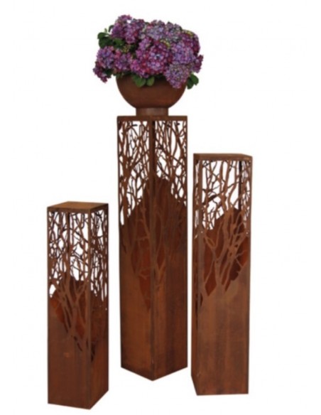 Säule "Albero" mit Ausschnitten auf 4 Seiten Höhe 145 cm, Rostdeko Naturmotiv