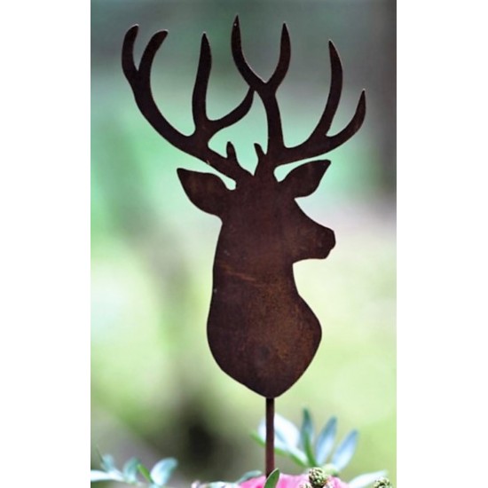 Gartenstecker Hirsch Mini Höhe 17cm, Breite 10cm, Stab ca. 25cm