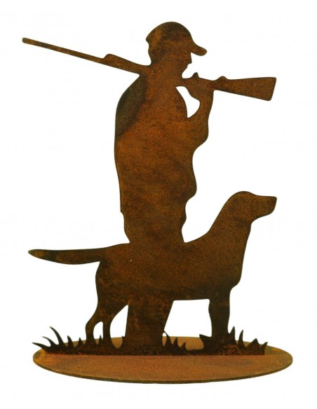 Edelrost Figur Jäger mit Hund Fensterbankfigur Jagd Edelrost Figur Jäger mit Hund Fensterbankfigur Jagd