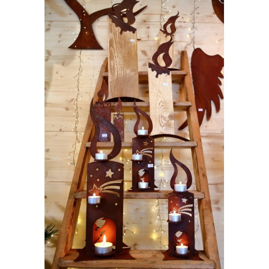 Kerze aus Metall - auf der Rückseite mit 3 Kerzenhalter Höhe 35 cm - klein