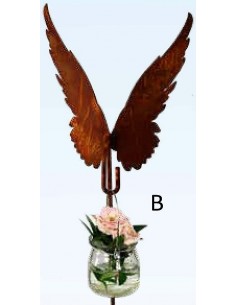 Engelsflügel an Laternenstab aus Edelrost, als Gartenstecker oder Terassendeko, Windlicht, Kerze, Gartenlaterne