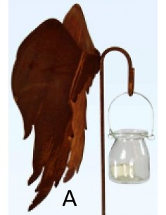 Engelsflügel an Laternenstab aus Edelrost, als Gartenstecker oder Terassendeko, Windlicht, Kerze, Gartenlaterne