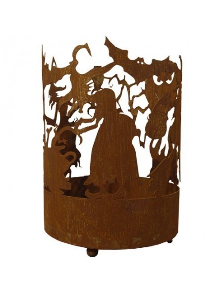 Feuerkorb aus Edelrost gross Motiv Hexe für schaurige Schattenspiele