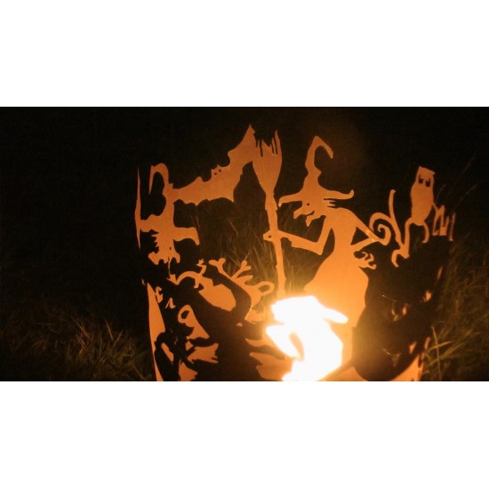 Feuerkorb aus Edelrost Motiv Hexe, Feuerschale, Feuerstelle, Terasse, Halloween Deko, Gartendeko, Partydeko