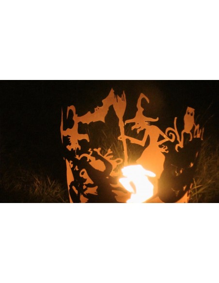 Feuerkorb aus Edelrost Motiv Hexe, Feuerschale, Feuerstelle, Terasse, Halloween Deko, Gartendeko, Partydeko