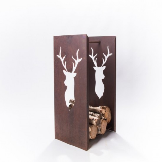Kaminholzregal für den Garten aus Metall 2er Set mit Hirsch Deko Motiv