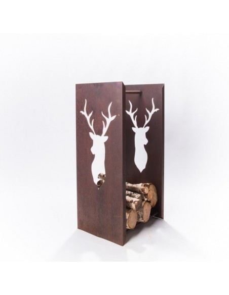 Kaminholzregal für den Garten aus Metall 2er Set mit Hirsch Deko Motiv