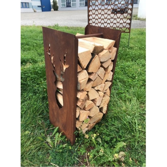 Kaminholzregal für den Garten aus Metall 2er Set mit Hirsch Deko Motiv