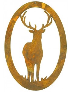 Edelrost Wildanhänger "Hirsch von vorne" oval als Geschenkanhänger für Jäger und Jagdfans oder Waidmannsdeko