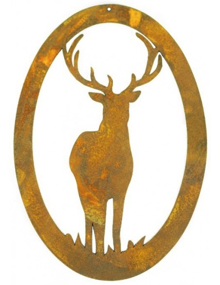 Edelrost Wildanhänger "Hirsch von vorne" oval als Geschenkanhänger für Jäger und Jagdfans oder Waidmannsdeko
