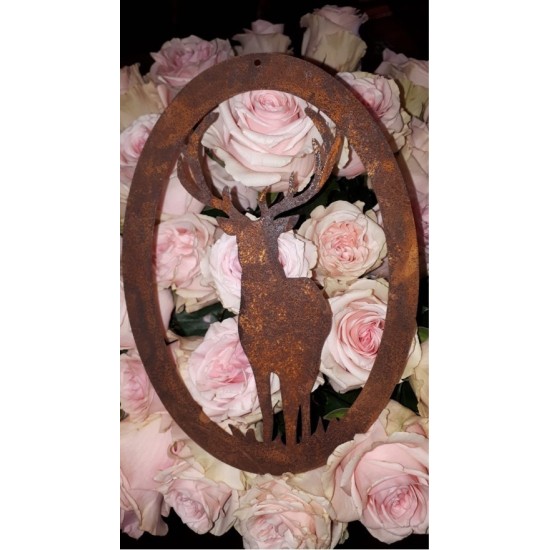 Wildanhänger "Hirsch von vorne" aus Edelrost, Wildtieranhänger, Walddeko, Geschenk und Deko für Jäger, Tischdeko