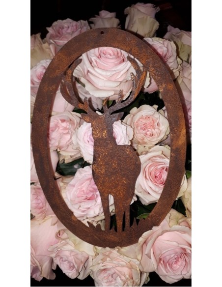 Wildanhänger "Hirsch von vorne" aus Edelrost, Wildtieranhänger, Walddeko, Geschenk und Deko für Jäger, Tischdeko