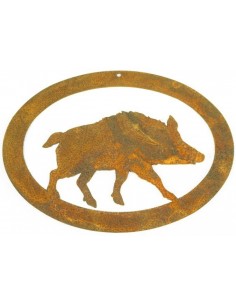 Edelrost Wildanhänger "Wildschwein" oval als Geschenkanhänger für Jäger und Jagdfans oder Waidmannsdeko