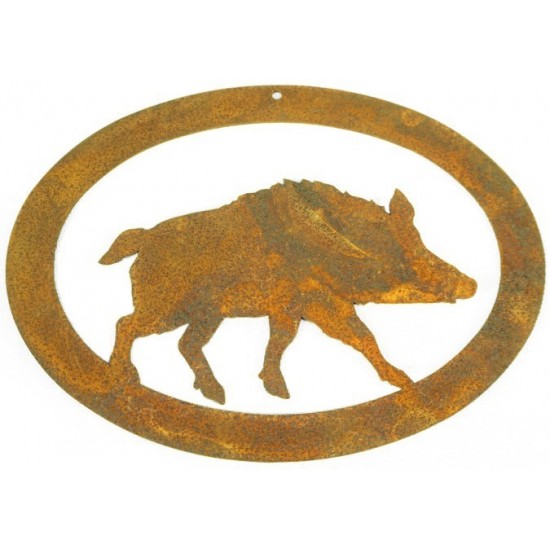 Edelrost Wildanhänger "Wildschwein" oval als Geschenkanhänger für Jäger und Jagdfans oder Waidmannsdeko