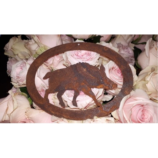 Wildanhänger "Wildschwein" aus Edelrost, Wildtieranhänger, Walddeko, Geschenk und Deko für Jäger, Tischdeko