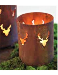 Edelrost Windlicht mit Hirschkopfmuster klein, Walddeko, Wildtierwindlicht, Geschenk für Jäger, Waidmannsdeko