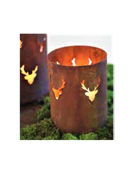 Edelrost Windlicht mit Hirschkopfmuster klein, Walddeko, Wildtierwindlicht, Geschenk für Jäger, Waidmannsdeko