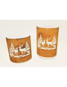 Edelrost Bogen gross, halbrund mit Wald- und Wildmotiv im Winter mit Glas