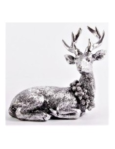 Dekofigur Hirsch Metall Silber liegend Höhe 14 cm, Breite 15 cm, Tiefe 9 cm