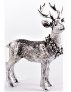 Dekofigur Hirsch stehend aus Metall/Silber, Höhe 22 cm, Breite 17 cm, Tiefe 7 cm