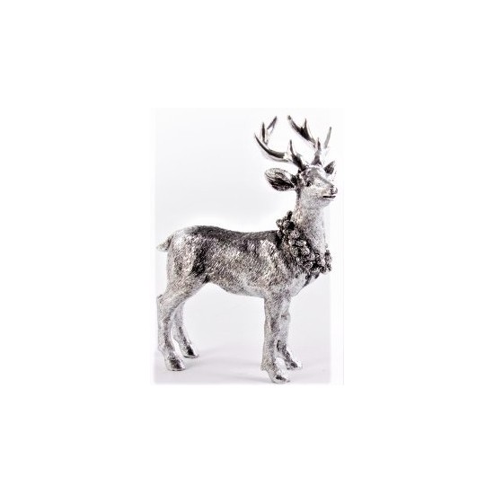 Dekofigur Hirsch stehend aus Metall/Silber, Höhe 22 cm, Breite 17 cm, Tiefe 7 cm