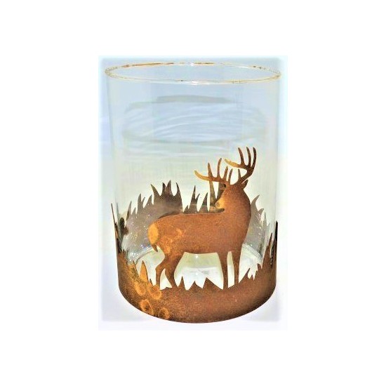 Edelrost Hirschring inkl. Glas, Höhe 15 cm, Durchmesser 15,2 cm